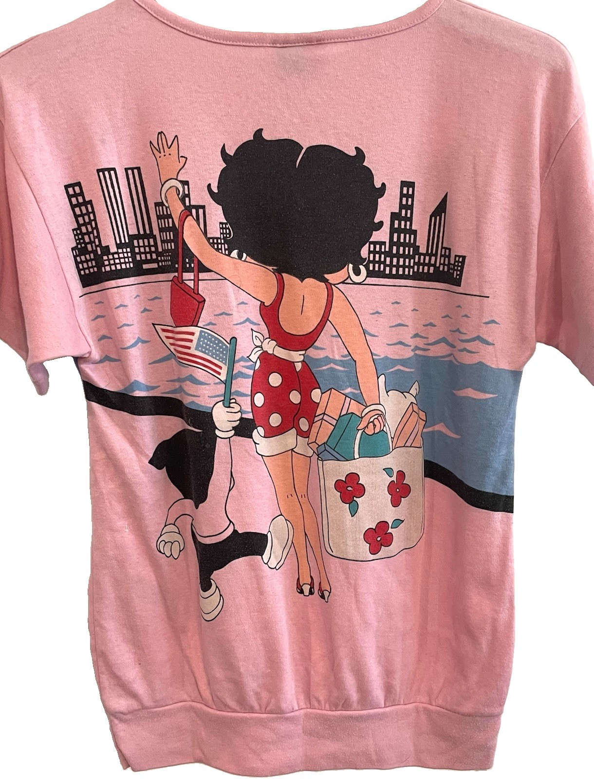 Vintage 1985 BETTY BOOP NYC Cuffed Bottom Tshirt BJ FROG Pink M/L