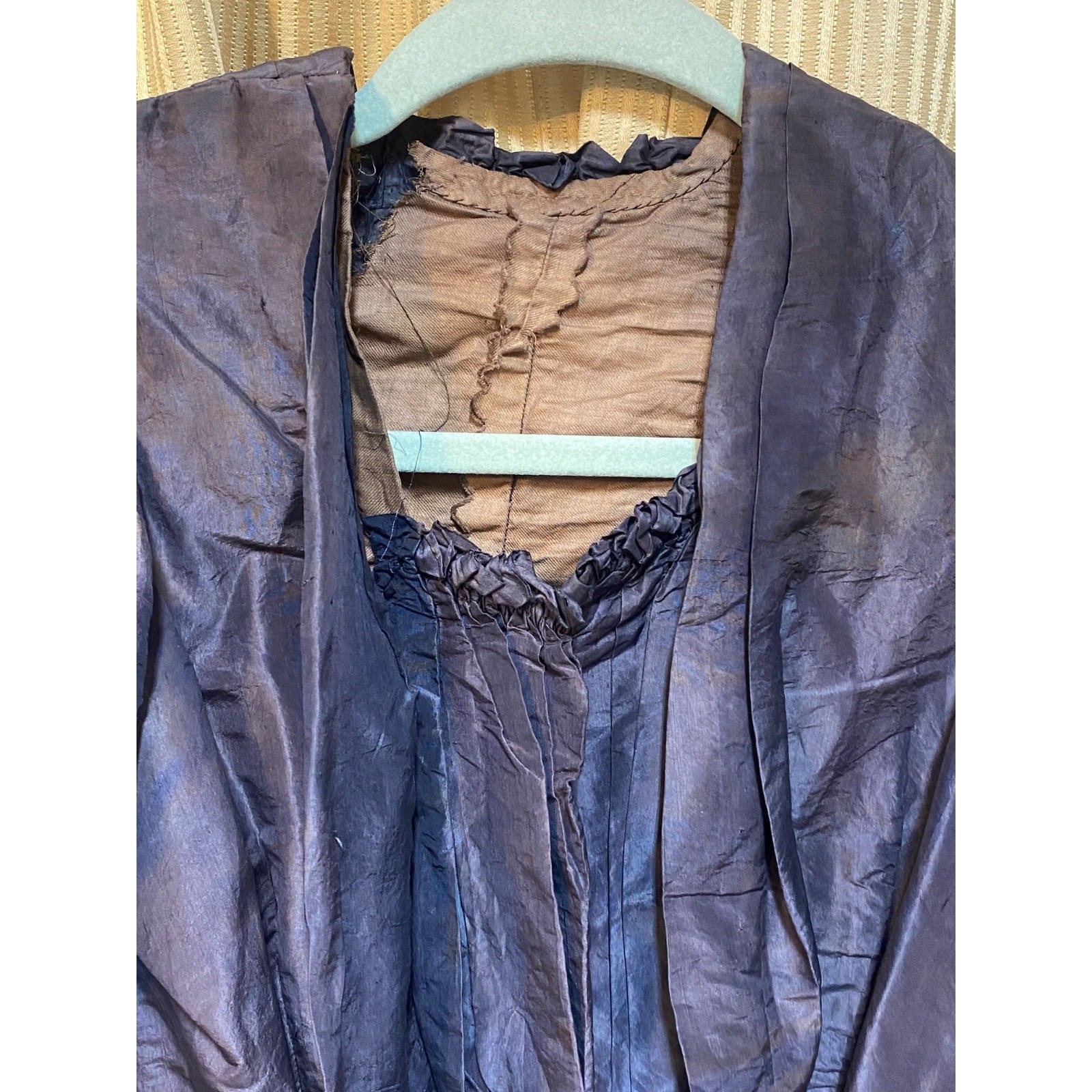 Antique BLACK SILK SATIN BODICE W HANDMADE LACE Sleeve Cuffs Victorian Mourning