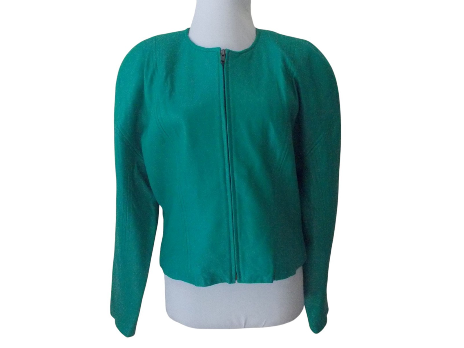 VTG Eleanor P Brenner Green Butter Soft Leather Zip Front Short Jacket Sz 10