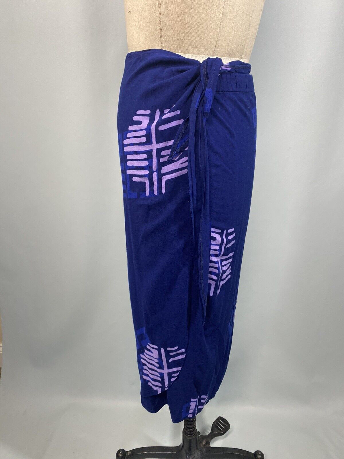 Vintage Tropical Dress set SIZE XL Rayon Navy Top & Wrap skirt loose beach
