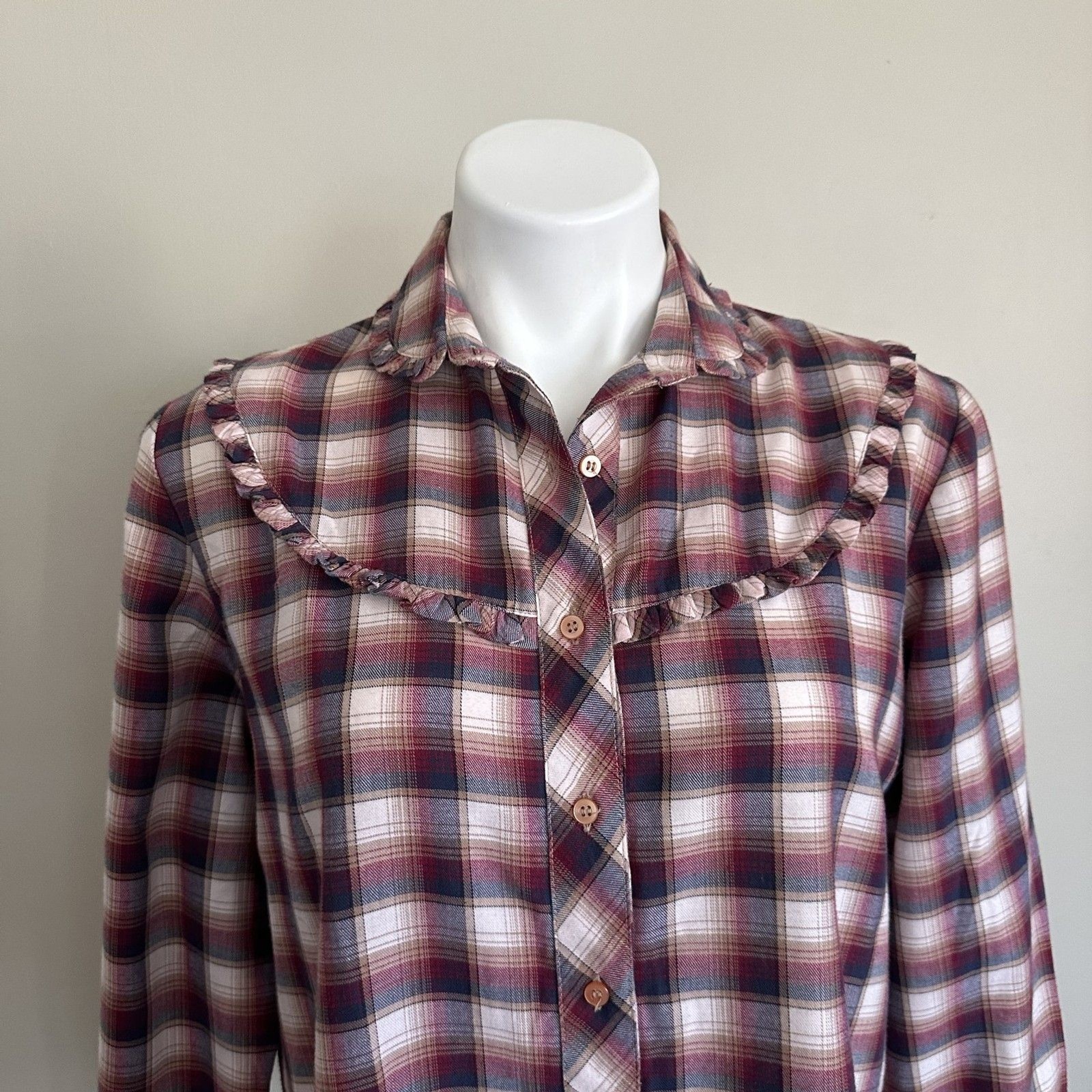VTG 80s Western Cowgirl Country Americana Plaid Shirt Size Medium Long Sleeve