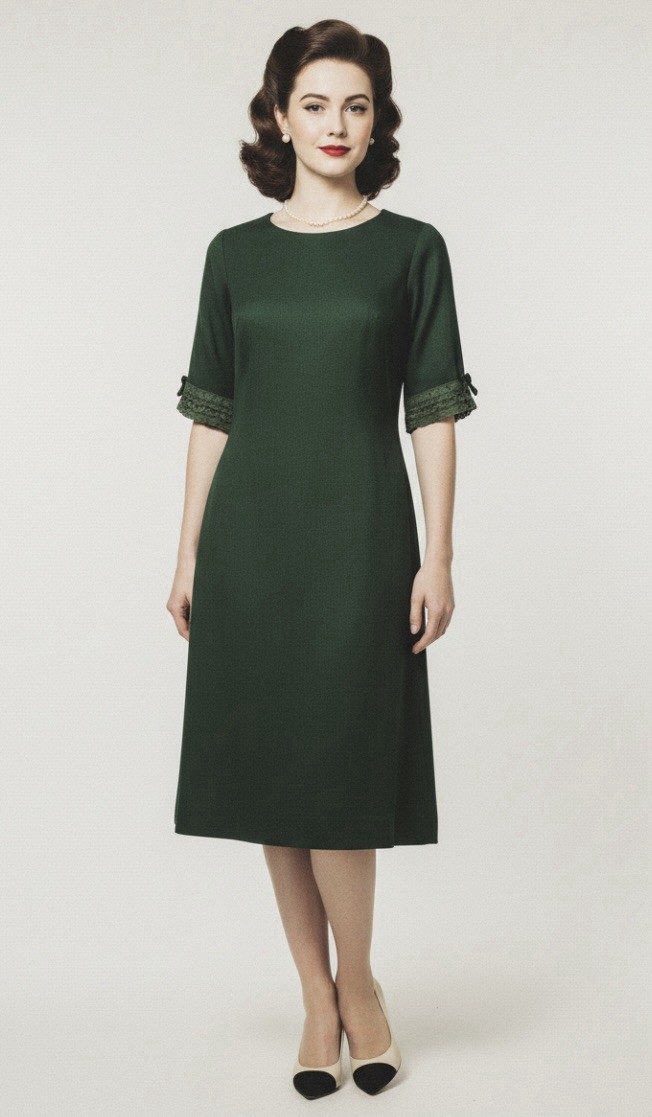 Vintage 1950s Green Rayon Dress Helen Whiting XS