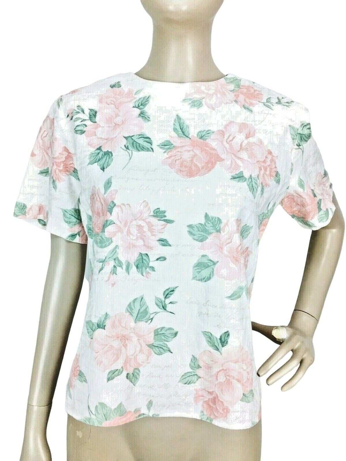 Vintage 80s Lucia French Romance Cottagecore Rose Brocade Love Notes Top