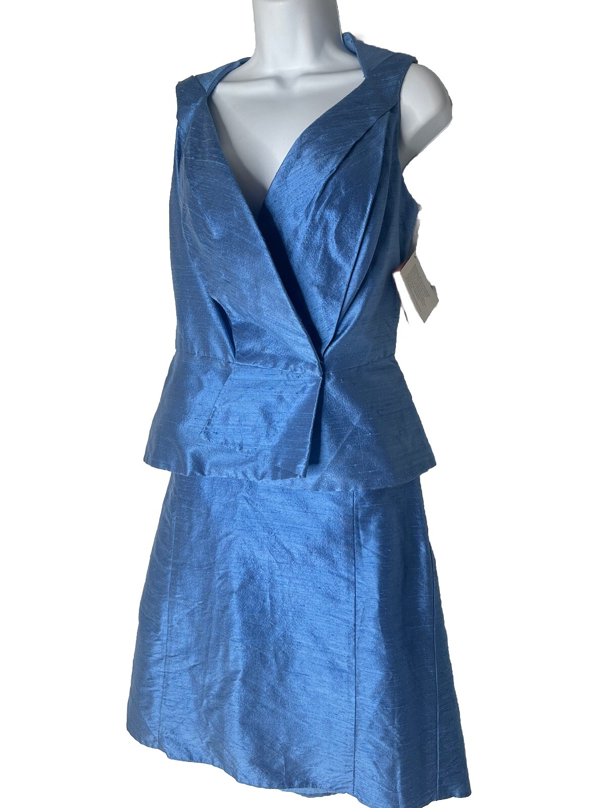 NWT Watters & Watters Vintage Silk Deadstock French Blue 2 pc Skirt Top Set 12