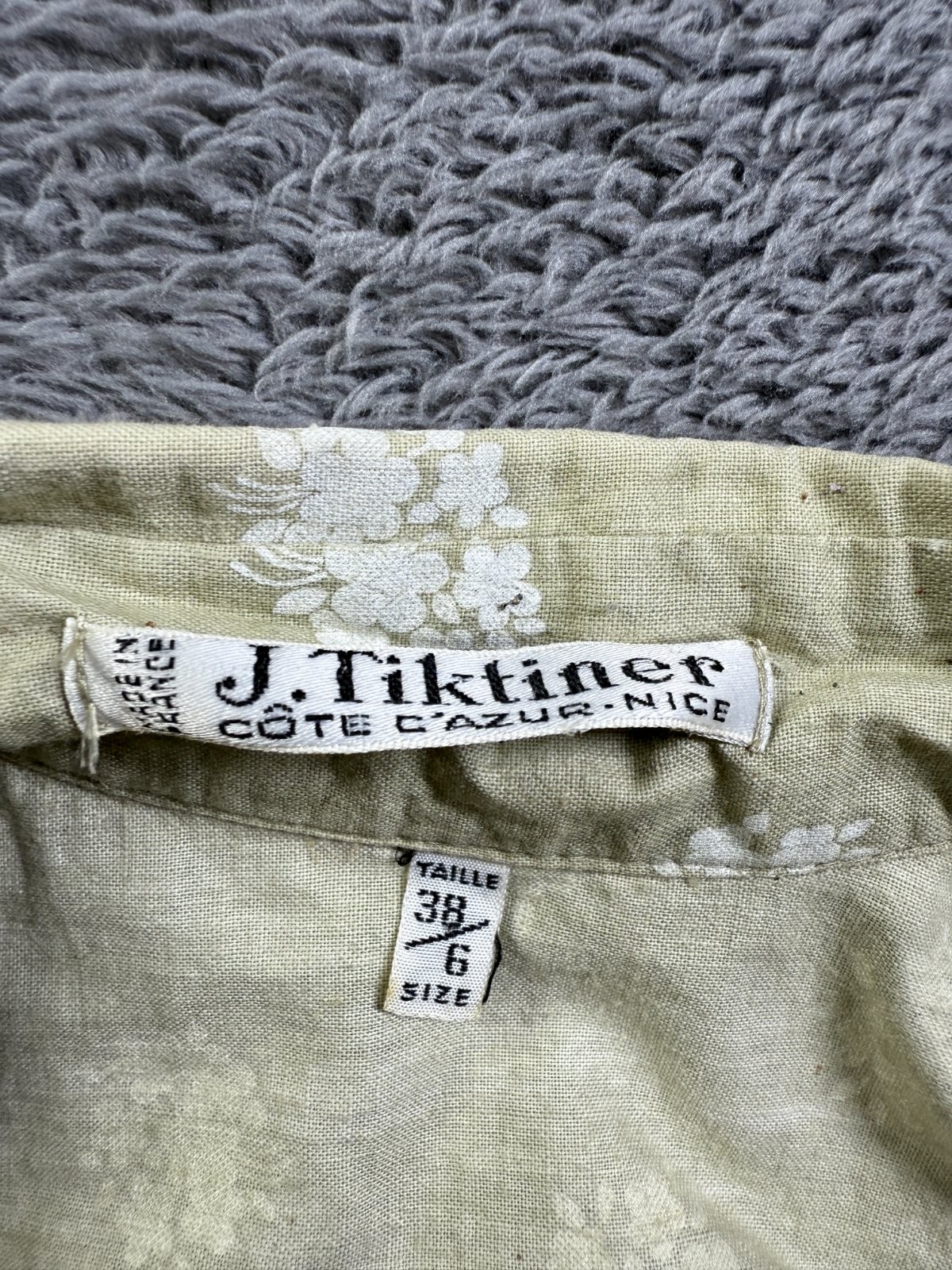 Vintage 80s J Tiktiner S Womens Button Up Shirt Green Floral Print Cotton France