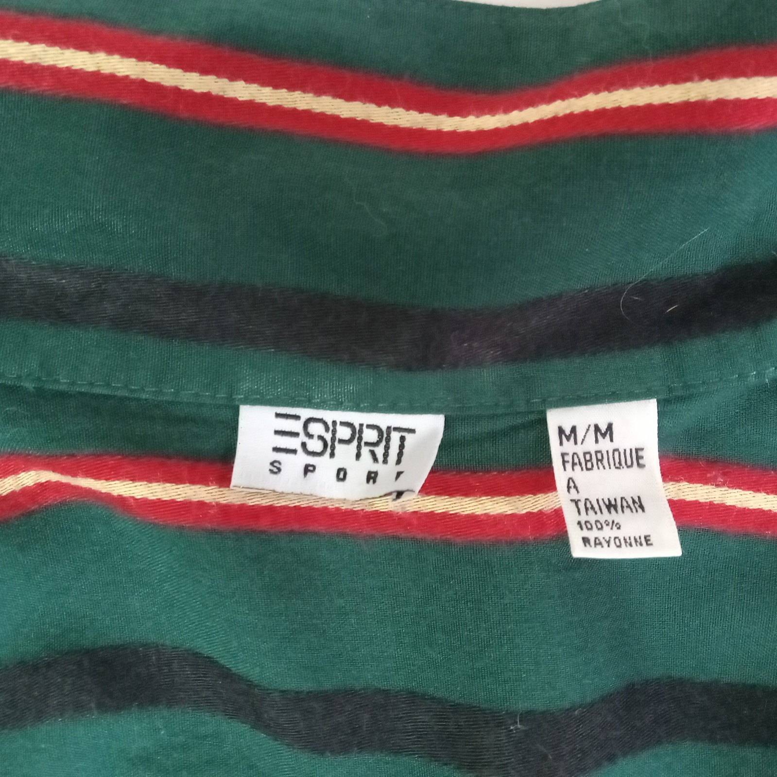 Esprit Women’s Shirt Button Down Green Red Stripe Preppy 1980s Size M Vintage