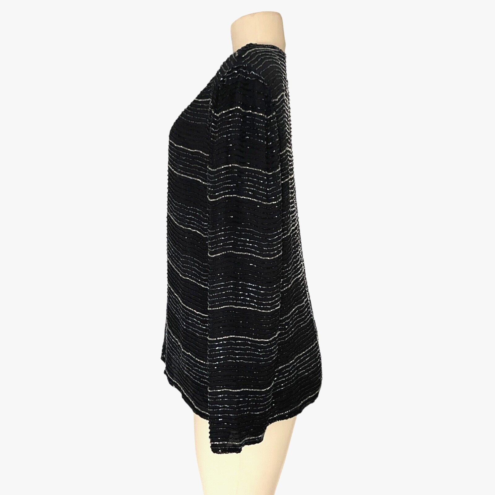 80s Laurence Kazar Hand Beaded Silk Jacket Black Wedding Guest Formal Blazer L