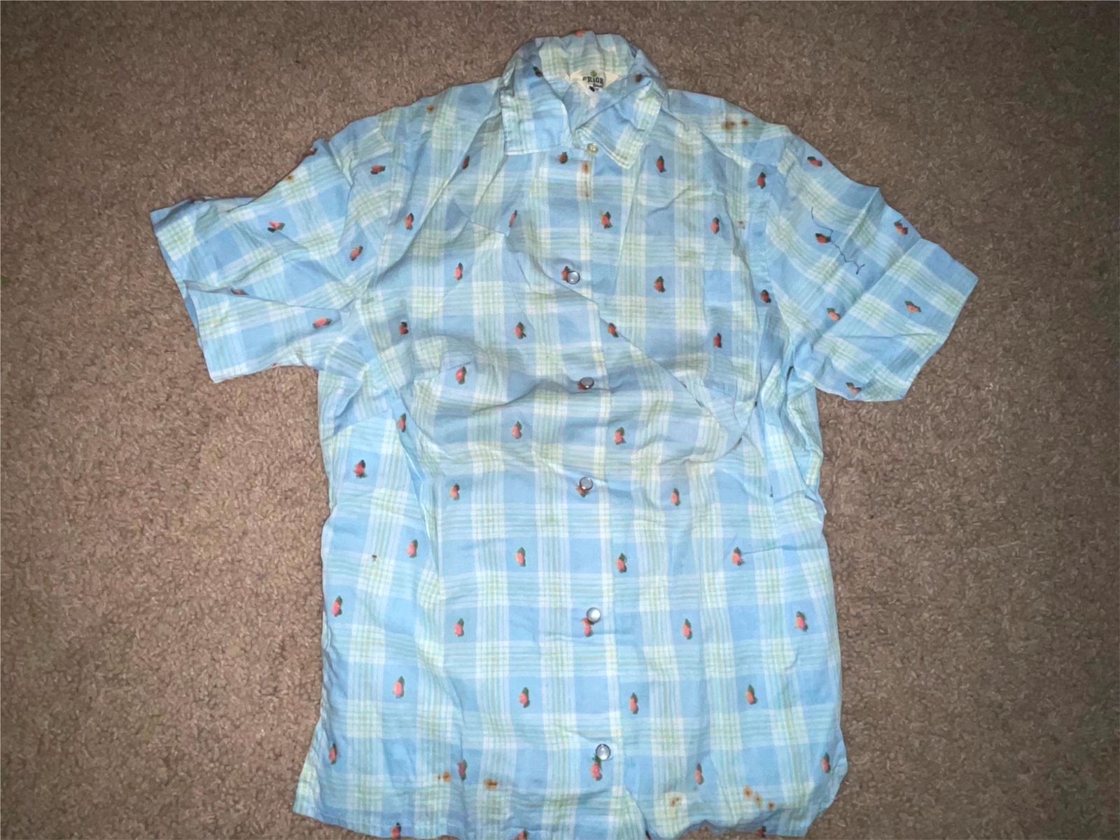 VTG 60S 70S WOMENS XS 32 PRIOR BLUE PLAID STRIPE BUTTON WESTERN COWBOY SHIRT