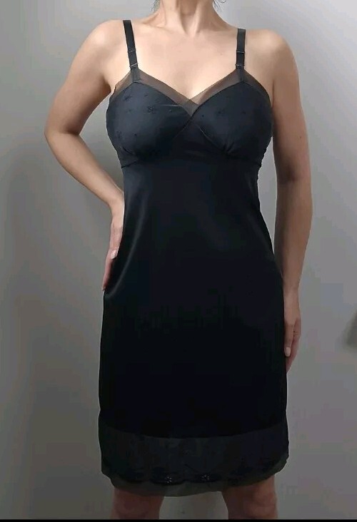Vtg 60’s Aristocrat By Superior Black Nylon Camisole Nightgown Night Dress 36