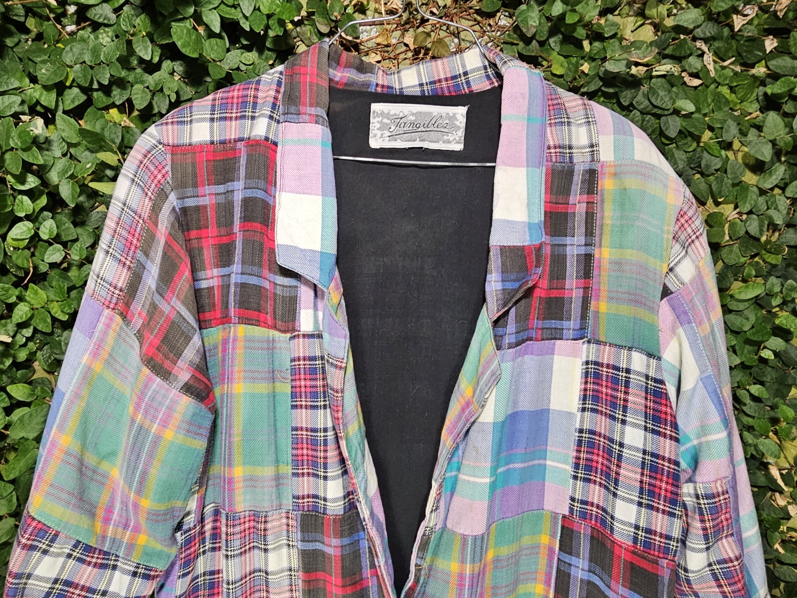 Vintage 80s Tangibles Patchwork Plaid Blazer Boho Preppy Sz M Jacket