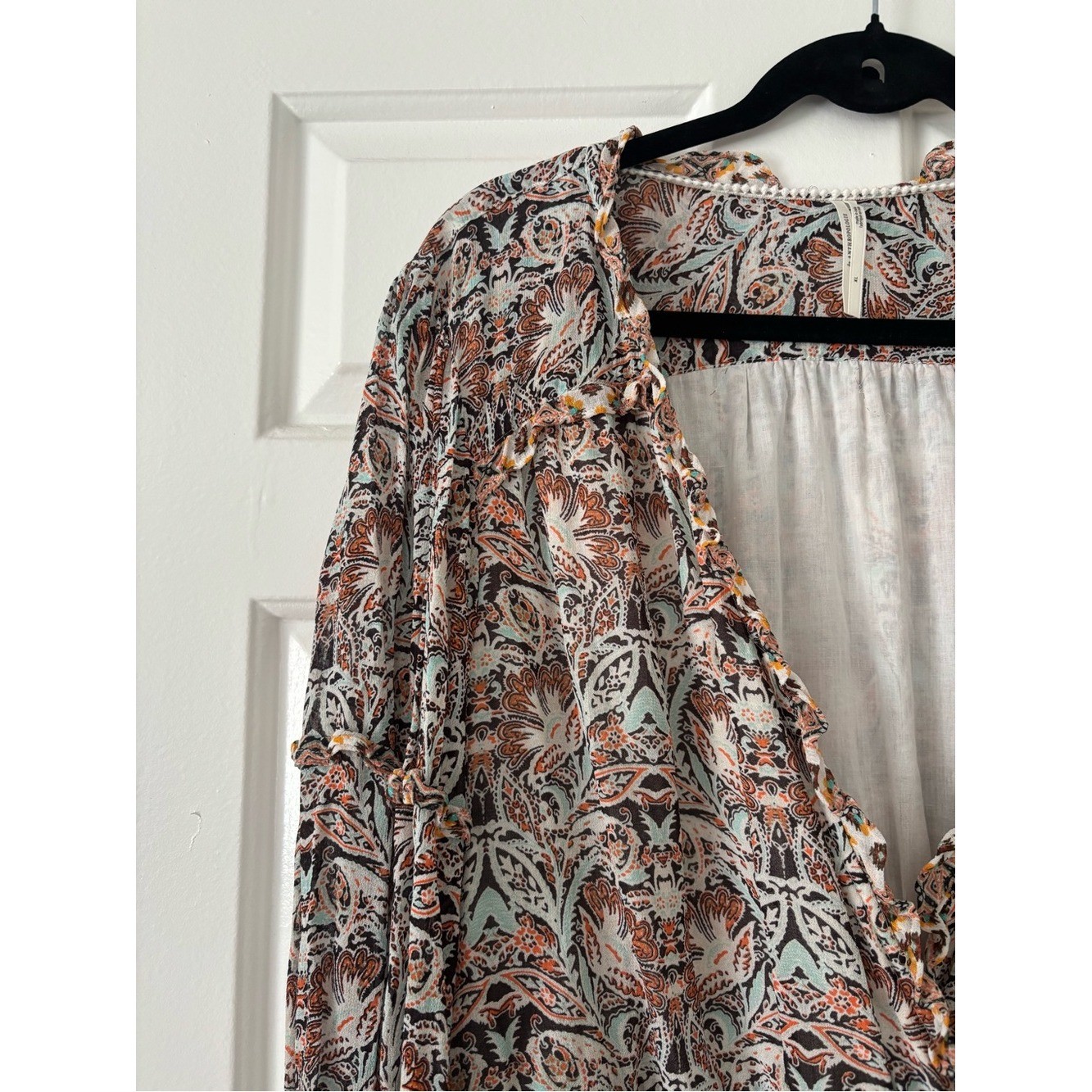 Anthropologie Paisley Smocked Faux Wrap Boho Blouse – Size XL