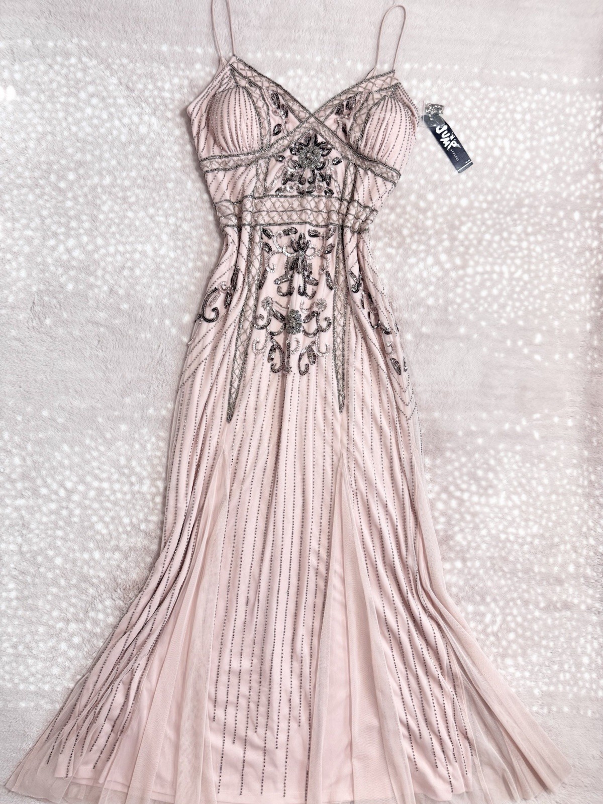Vintage Pink Silver Fairy Beaded Sequin Ruffle Princess Formal Gown Dress 15/16