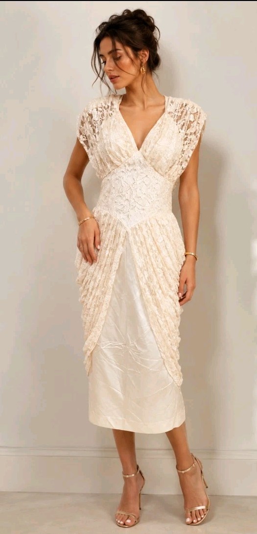 A La Carte California Women’s FITS MODERN SMALL Vintage Dress Ivory Beaded #AA