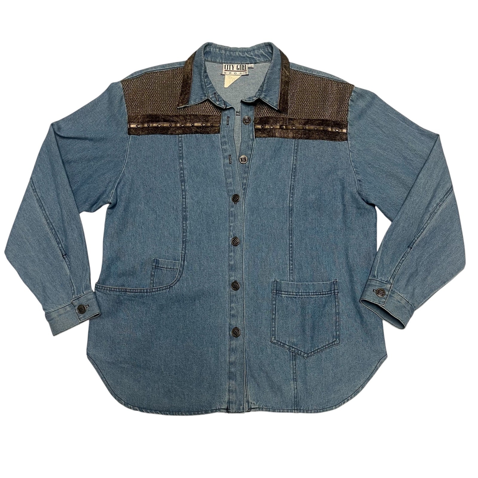 City Girl Sport Vintage Blue Denim Studded Western Shirt 14
