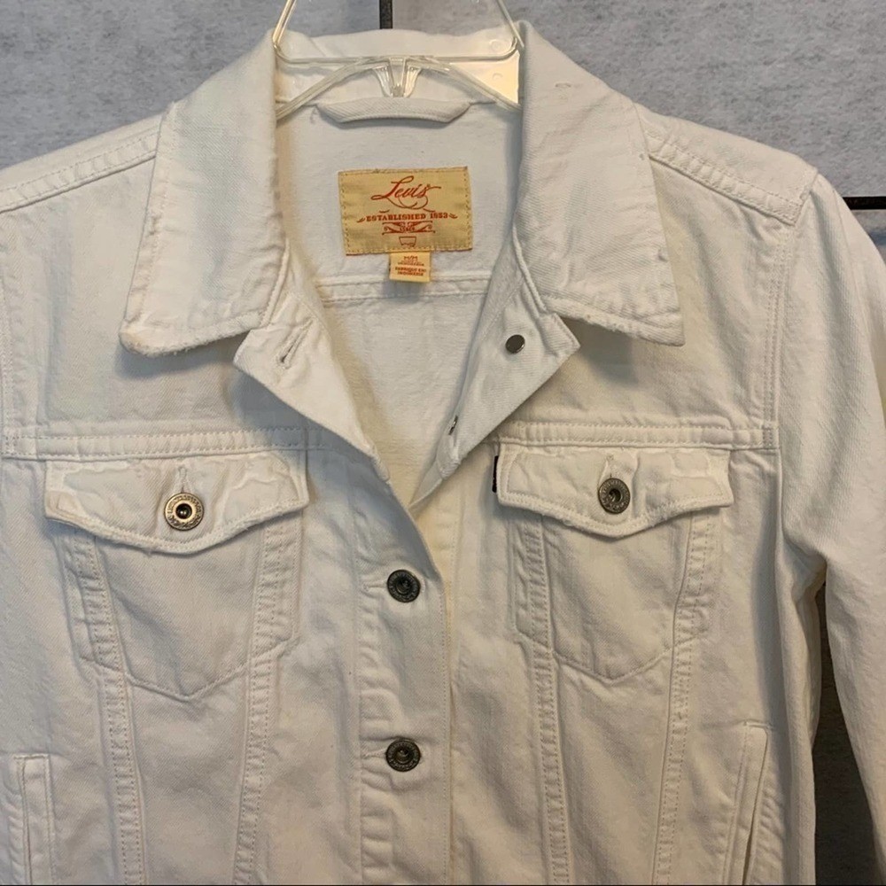 Levis Vintage Denim Trucker Jacket Womens Medium White Classic Button Front Coat