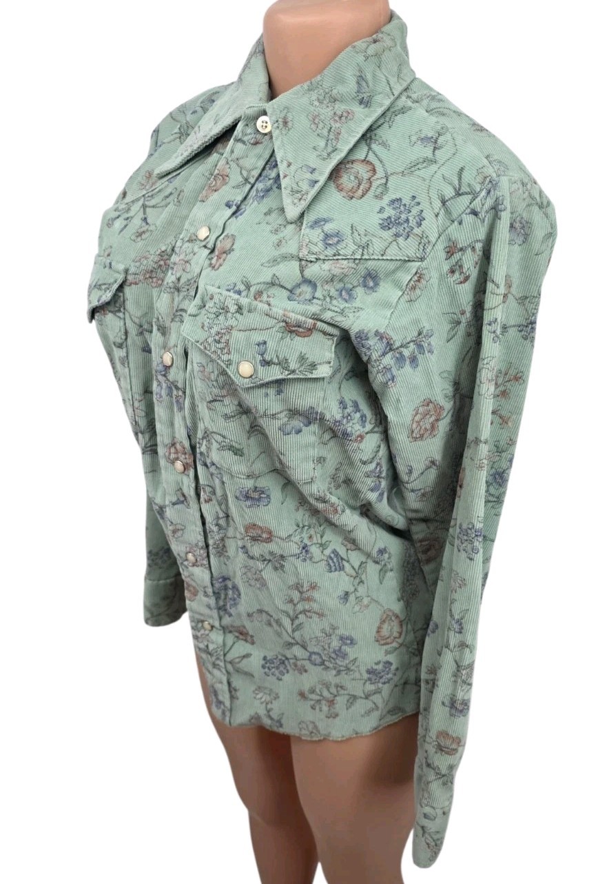 Vtg 70s Rappers Floral Corduroy Western Pearl Snap Shirt Women S Retro Cowgirl