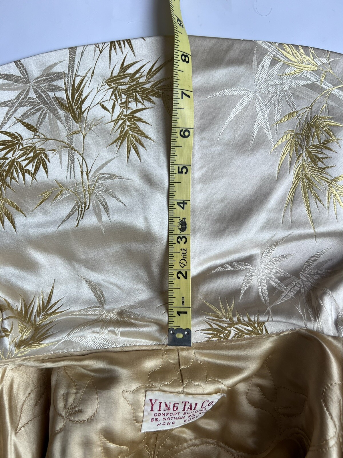 1950s Custom Sewn SATIN Ivory Swing Coat Embroidered Lining HONG KONG SZ M-L