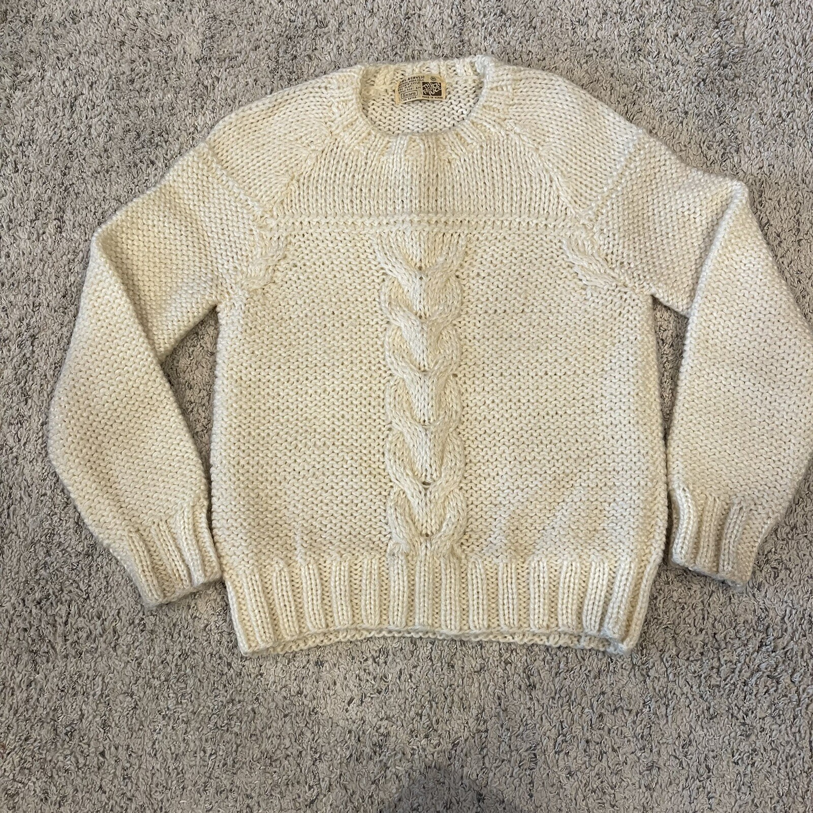 Vintage Sears The Fashion Place Womens Chunky Knit Sweater Off White Medium