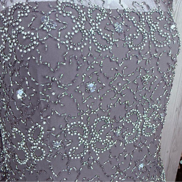Vintage Ted lapidus long sleeve beaded sequin maxi dress silk 16 evening gown