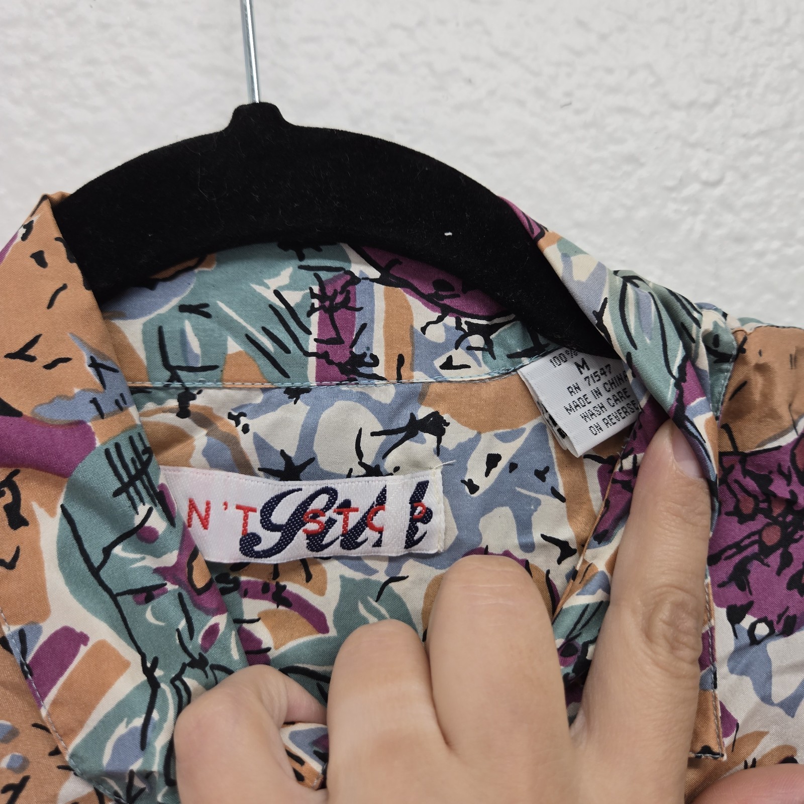 VTG 90s Dont Stop Washed Silk Shirt Blouse Abstract Floral Art to Wear M NWT