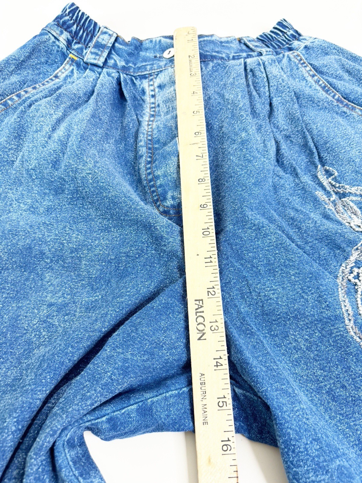 VTG Pretty Bleu Large Beaded Denim Button Shirt & Mom Jeans (26×26) Set GUC