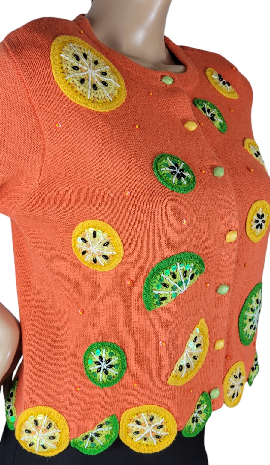 Vtg Design Options By Philip & Jane Gordon Orange Lemon & Lime Cardigan Sweater
