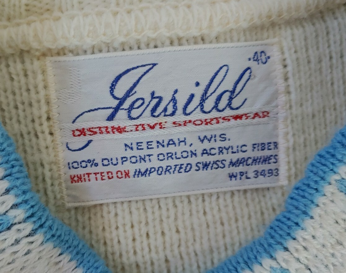 Vintage Jersild Cream Sweater Cardigan with Blue Accents Size 40/US Size Large