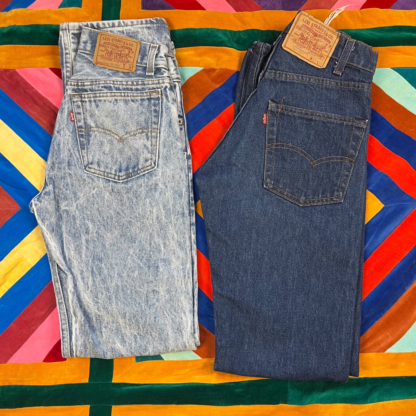 Lot 2 Vintage Levis Jeans Acid Washed Blue Student Fit 701 Dark Blue 505 90s 27