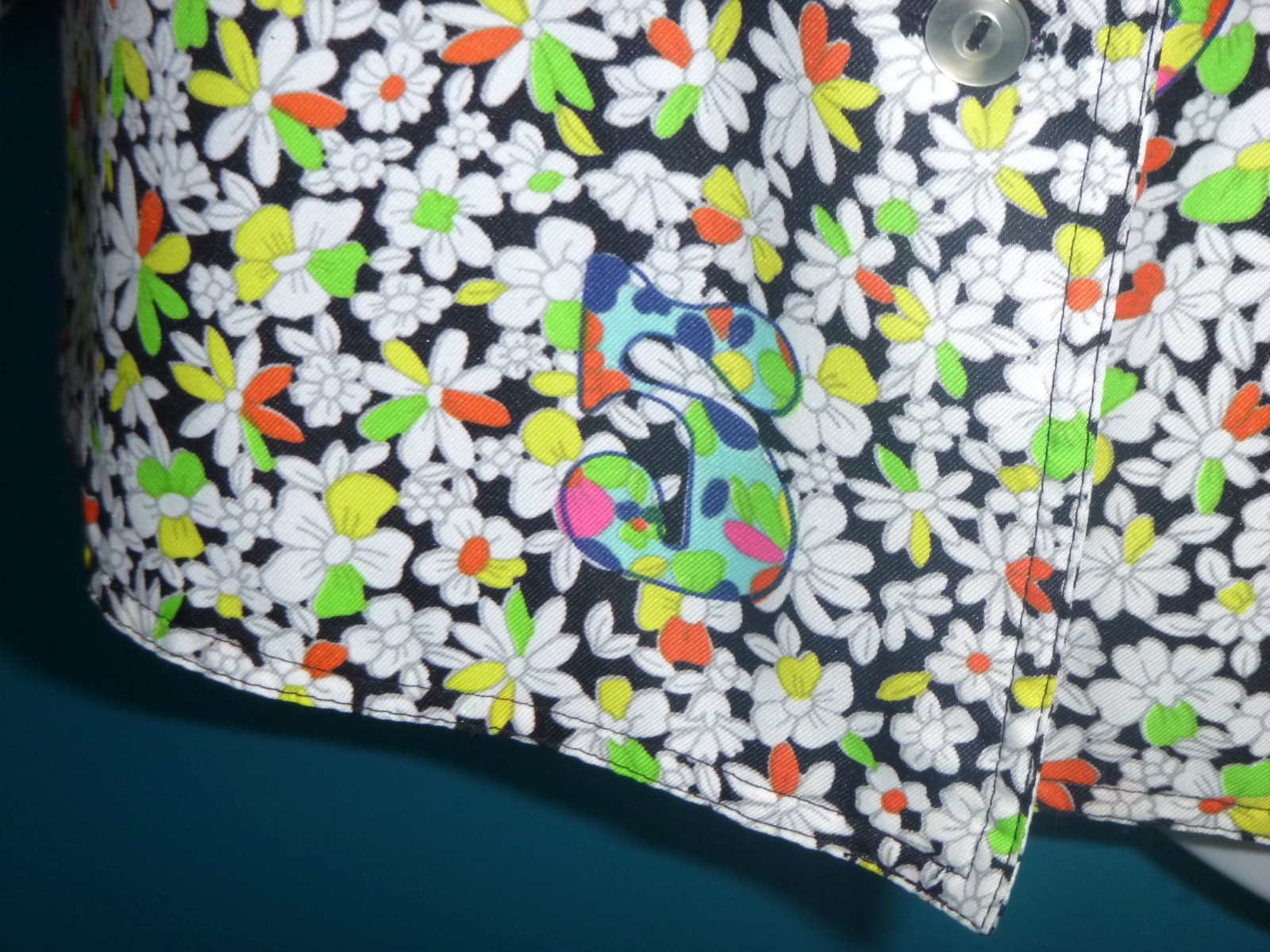 Vtg 70s King James California GROOVY Blouse Shirt MOD Floral Neon Stripes Sz S/M