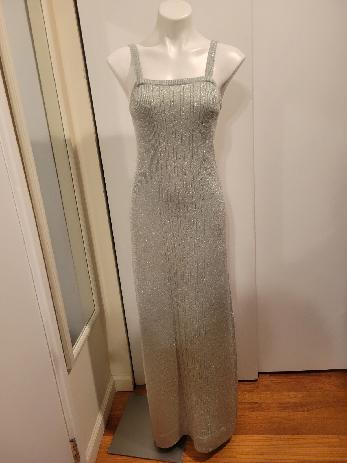 70’s VTG 2pc Wool & Metallic Yarn Knit Maxi Dress & Cover SzMed Unbranded