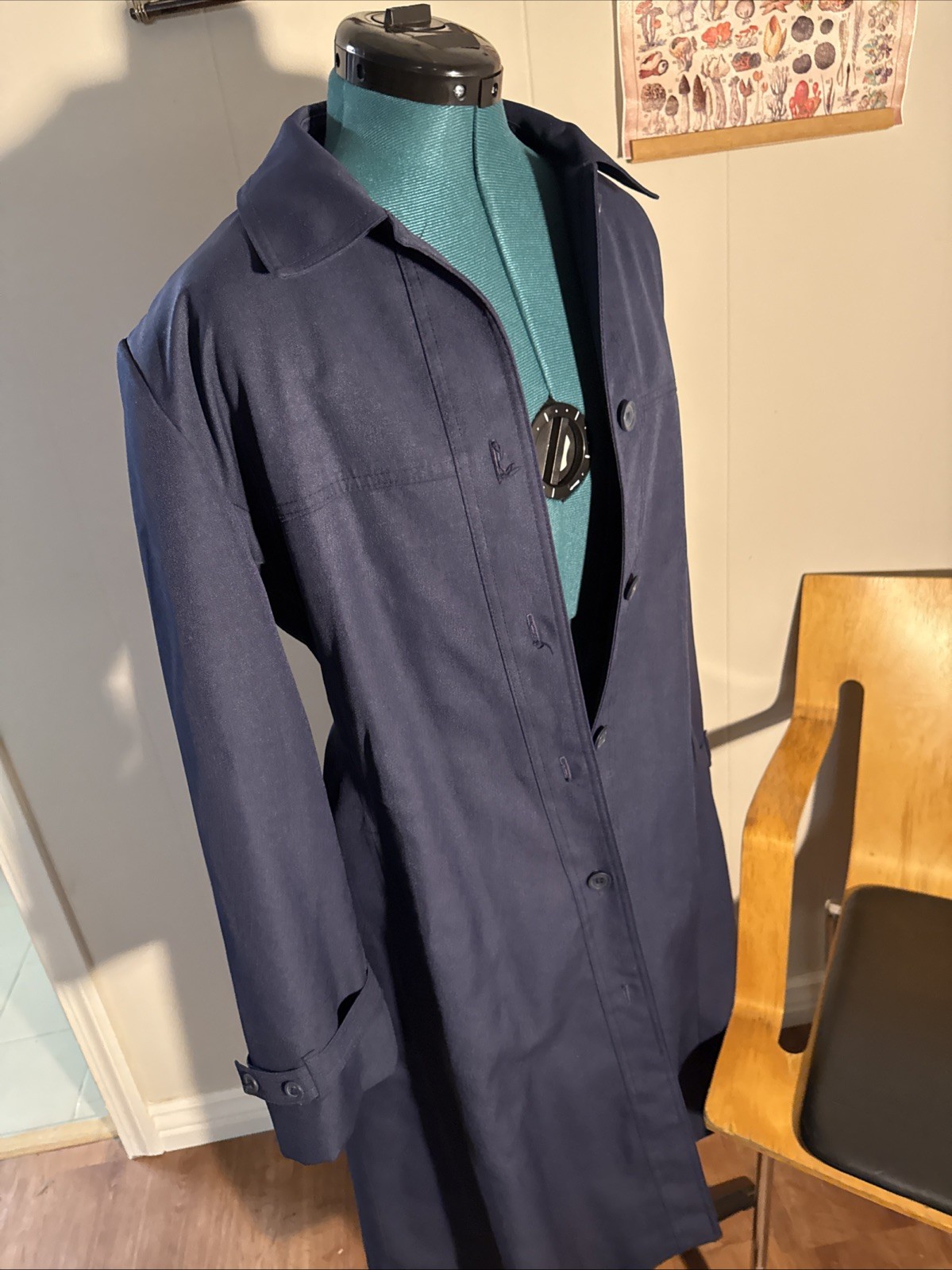 Vintage Bonders Made in USA City Rain Dress Trench Coat Navy BlueBust 34 W38