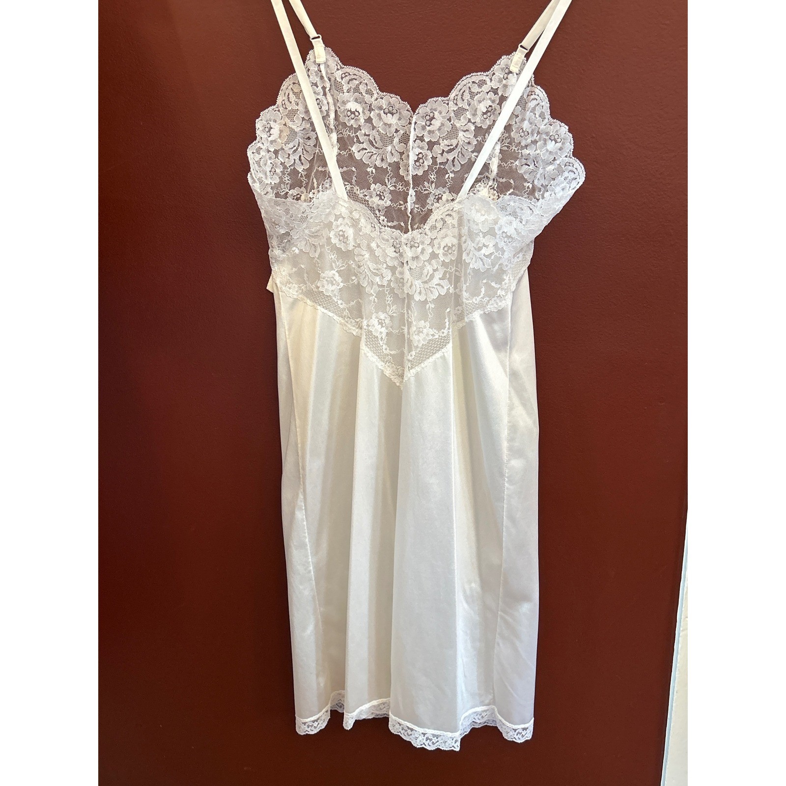 Vintage Greenco Maid Full Slip White Floral Lace Coquette Bridal Romantic