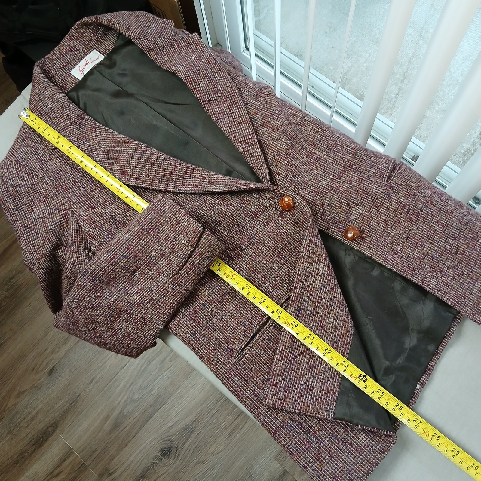Farah for her Burgundy Tweed Blazer 10 VTG 70s wool blend pockets knot buttons