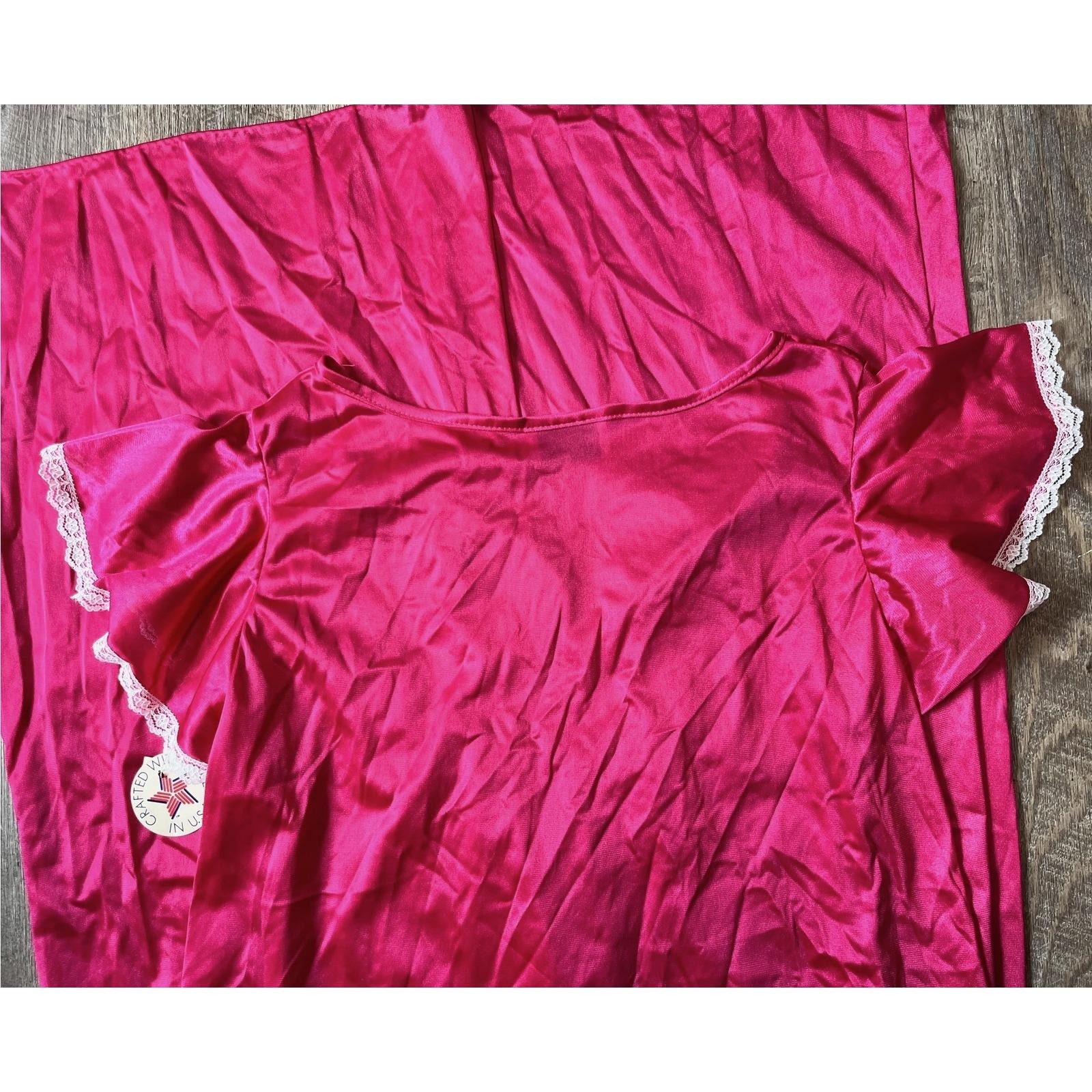 Natalie Creations Vintage Pink Satin Nightgown Lace Flutter Sleeve Maxi Large