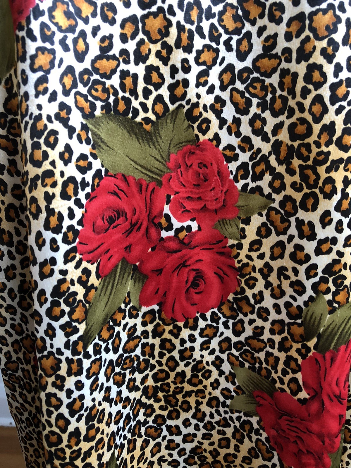 STUNNING VTG CONTESSA Di ROMA Rose & Leopard Satin 2pc Nightgown Robe Set SZ M