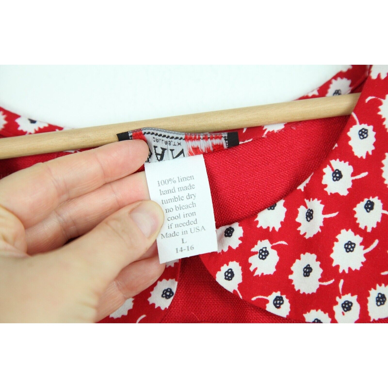 Vintage 90s Linen Maxi Dress Quirky Artsy Cottagecore Granny Red Floral Large
