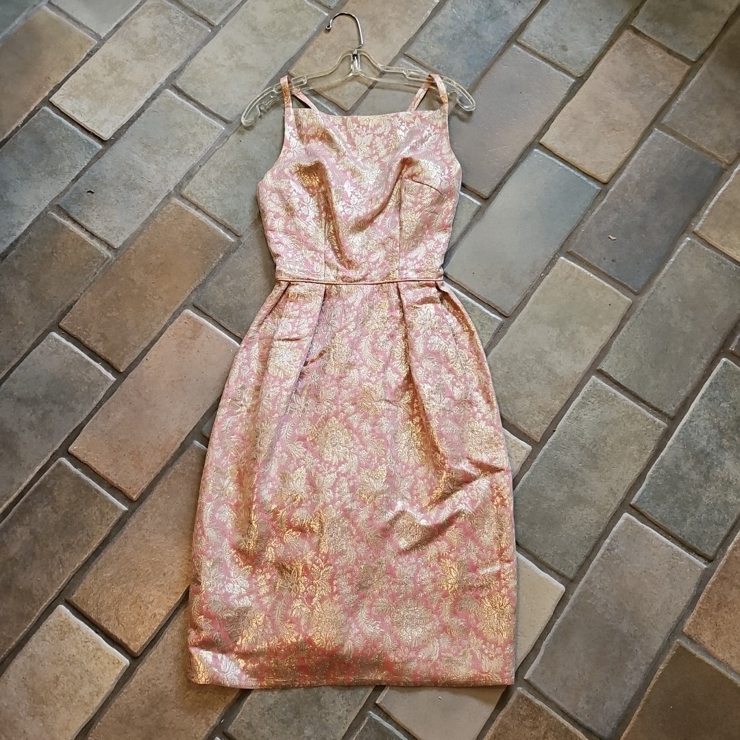 Vintage 50s Amazing Gold/Silver Lamé PINK Evening Wiggle Dress Zipper As Is
