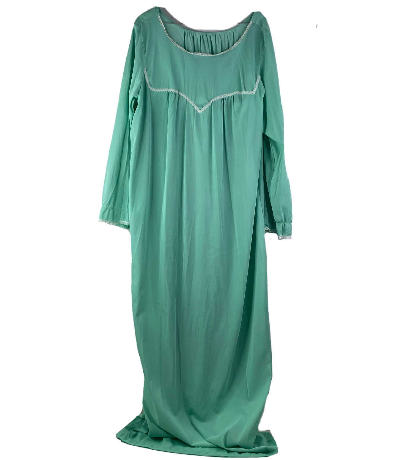 Sears Nightgown Size 38/40 Womens Green Vintage Nylon Long Cottage Core Granny
