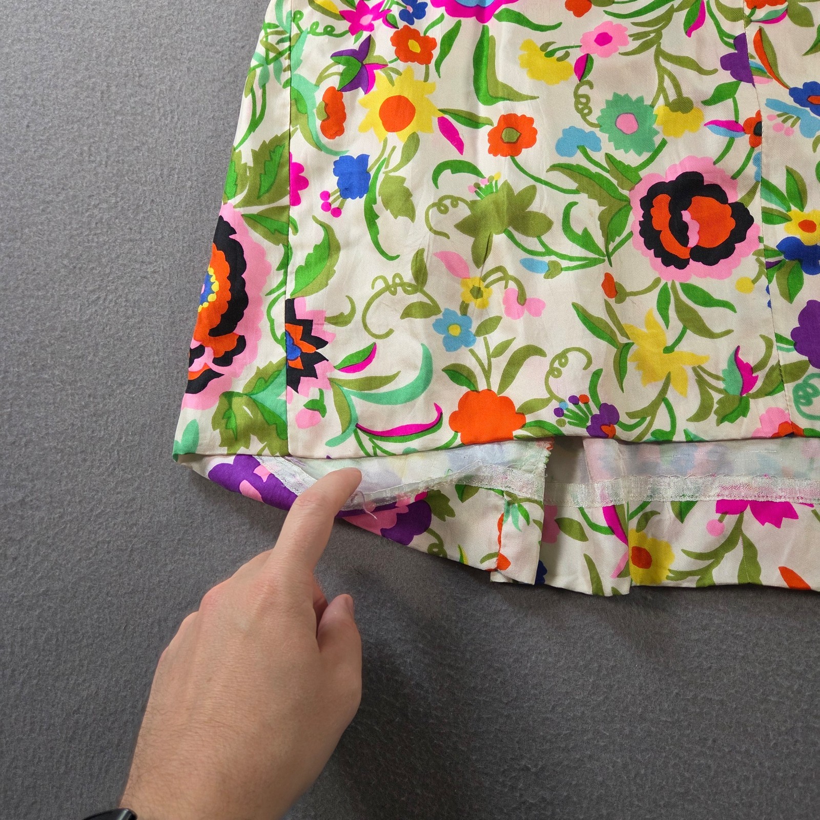 Vintage Silk Dress Womens Large Floral Midi Pleated Hippy Nat Gordon Liberty 60s
