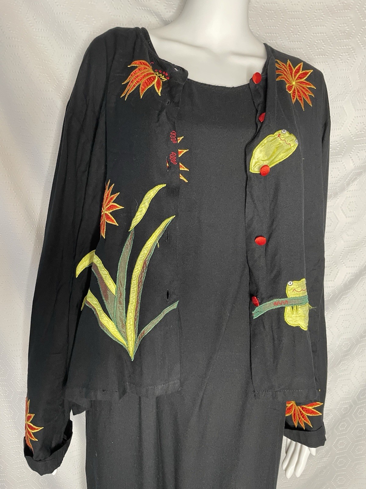Vtg Monroe & Main Frog Floral Appliqué 2 Piece Maxi Dress Jacket Set XL