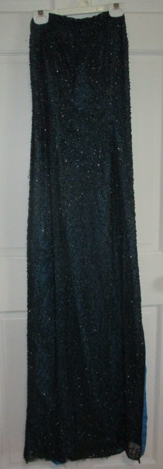 Vintage Andretta Donatello Green Silk Beaded Strapless Size S Gown Dress Slit
