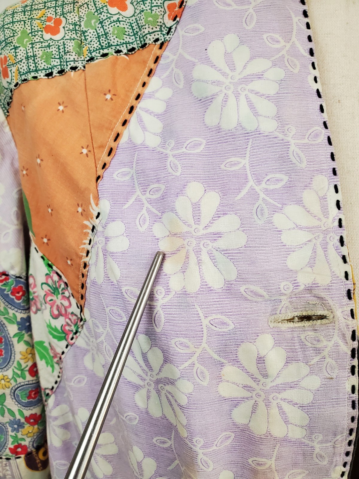 Vintage 1950s Crazy Quilt Chore Coat Jacket Patchwork Magnolia Pearl Handmade