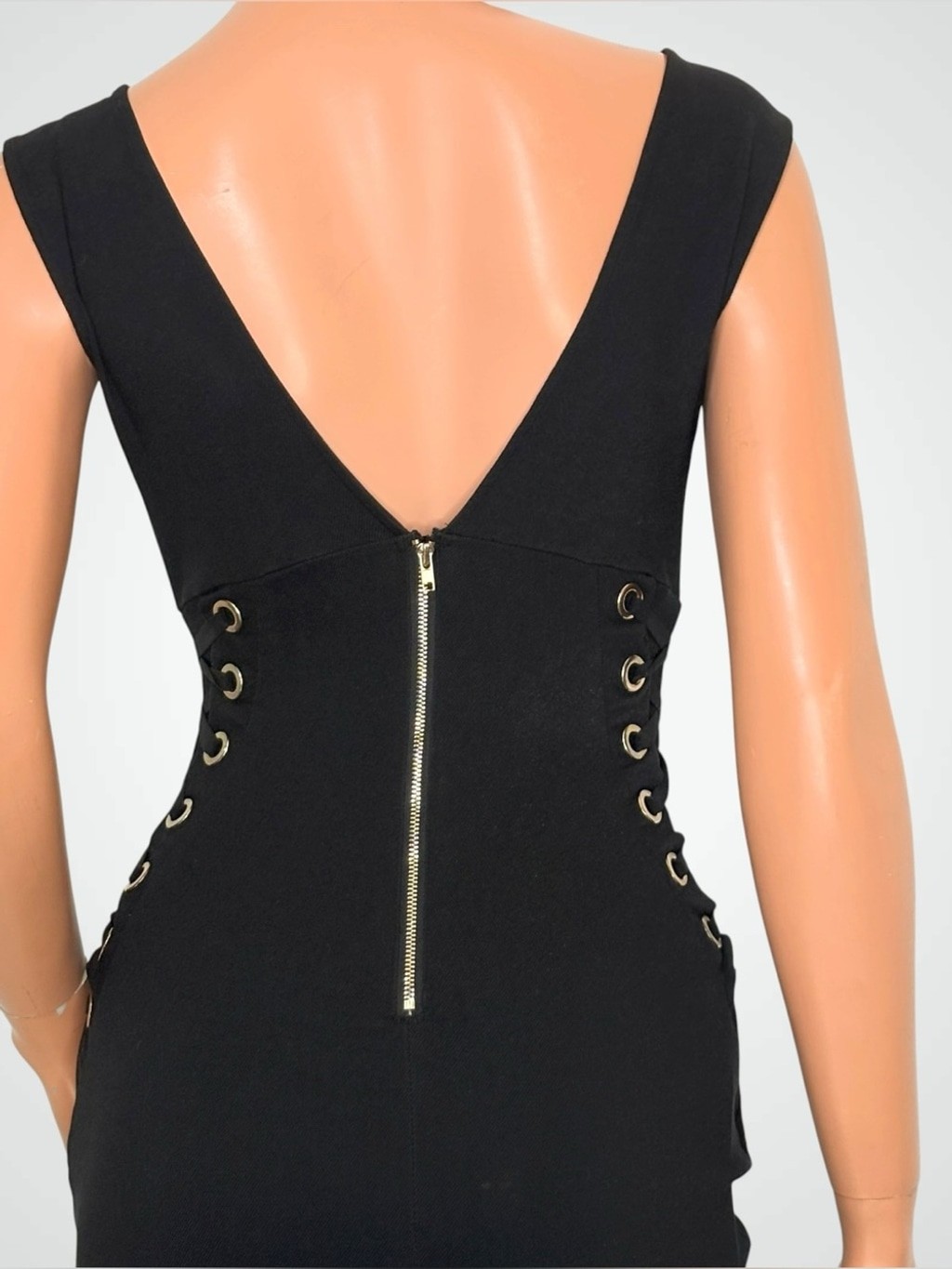90s Black Gold Grommet Lace-Up Corset Dress XS Indie Sleaze Mall Goth Whimsigoth