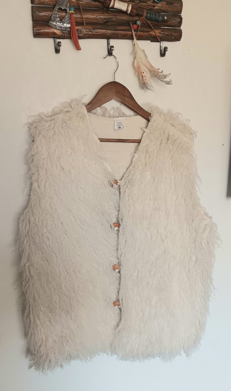Vintage Handmade Greece Pure New Curly Long Lamb Wool Vest Woman Sz 2X EUC