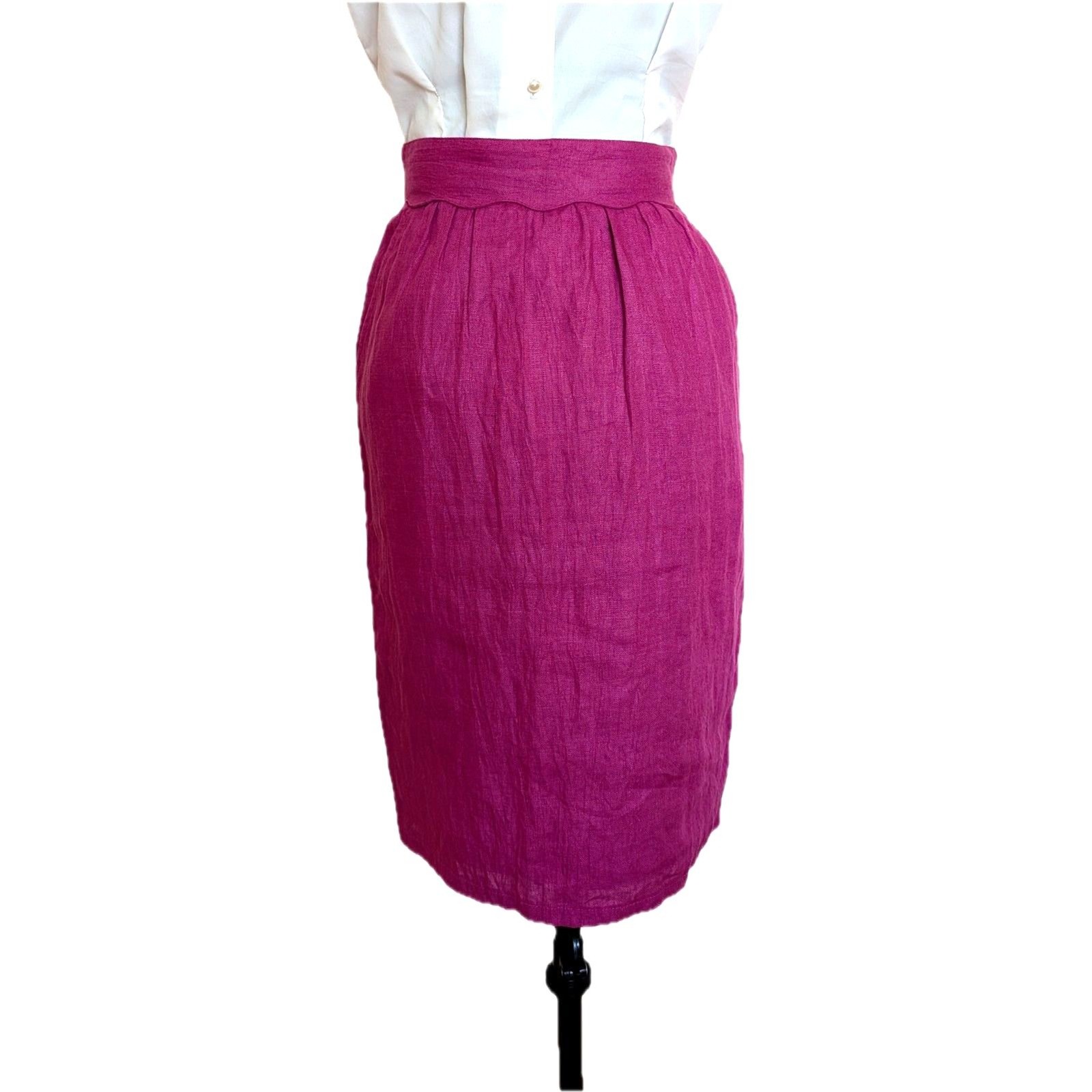 VTG 80s Does 50s Umberto Ginocchietti Italian Pink/Magenta Linen Pencil Skirt/XS