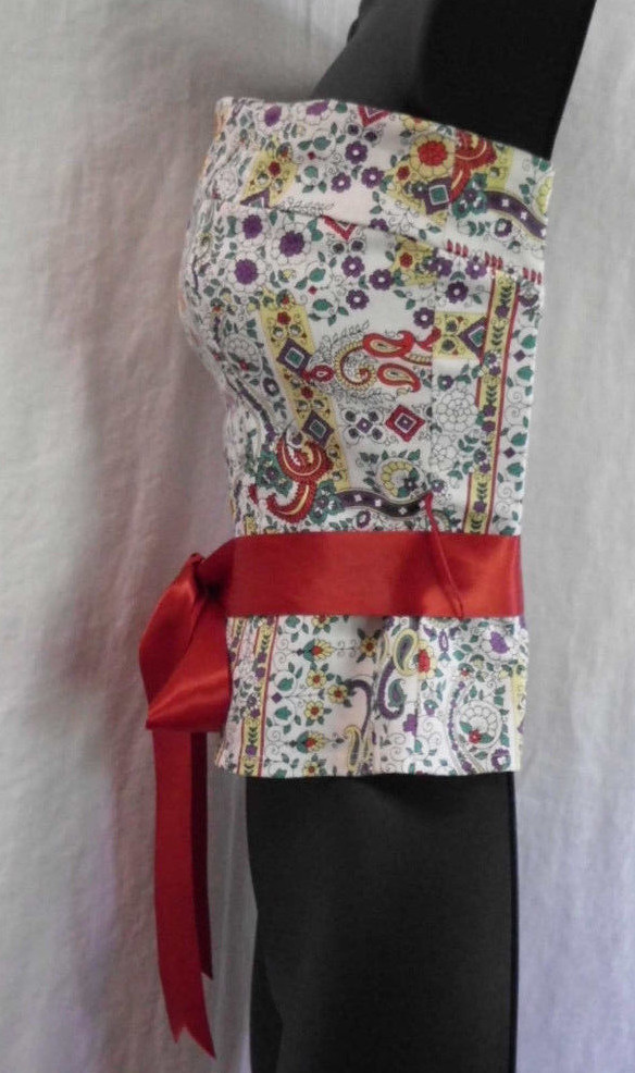 Vintage Notice Strapless Blouse Size 2 Cotton Blend Multi Floral & Geomet Lined
