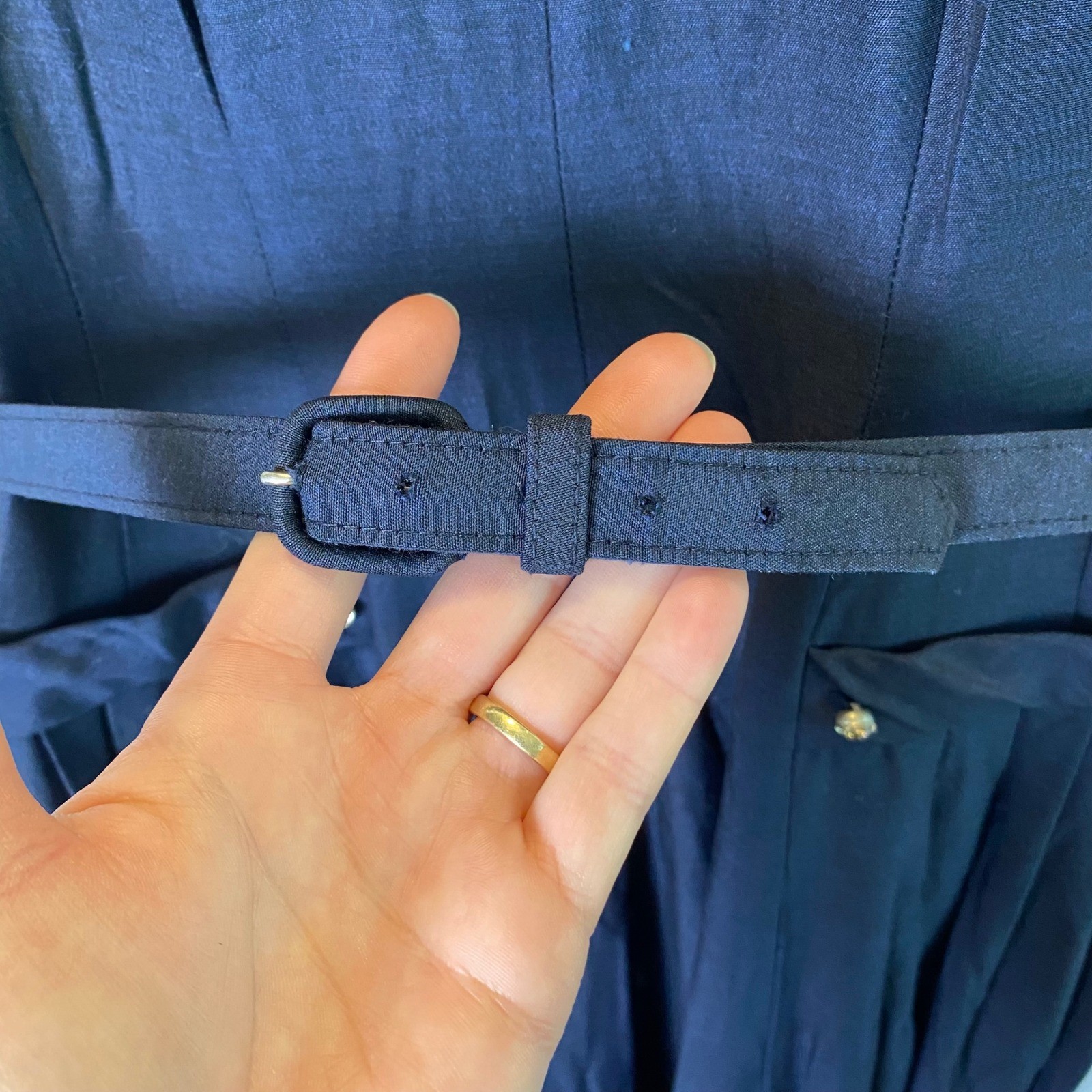 Vintage 1950s Kerrybrooke Dress Size XS Navy Blue Lace Trim Fit Flare Rockabilly