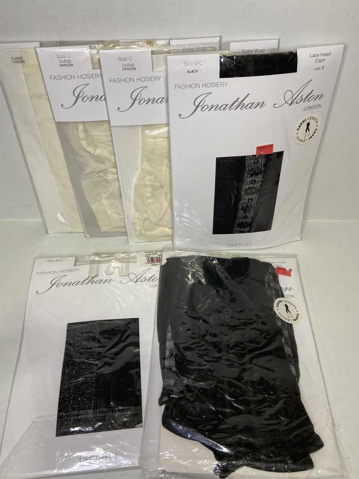 Lot of 6 Vintage Jonathan Aston London Fashion Hosiery Size B/C Tights Capri NOS