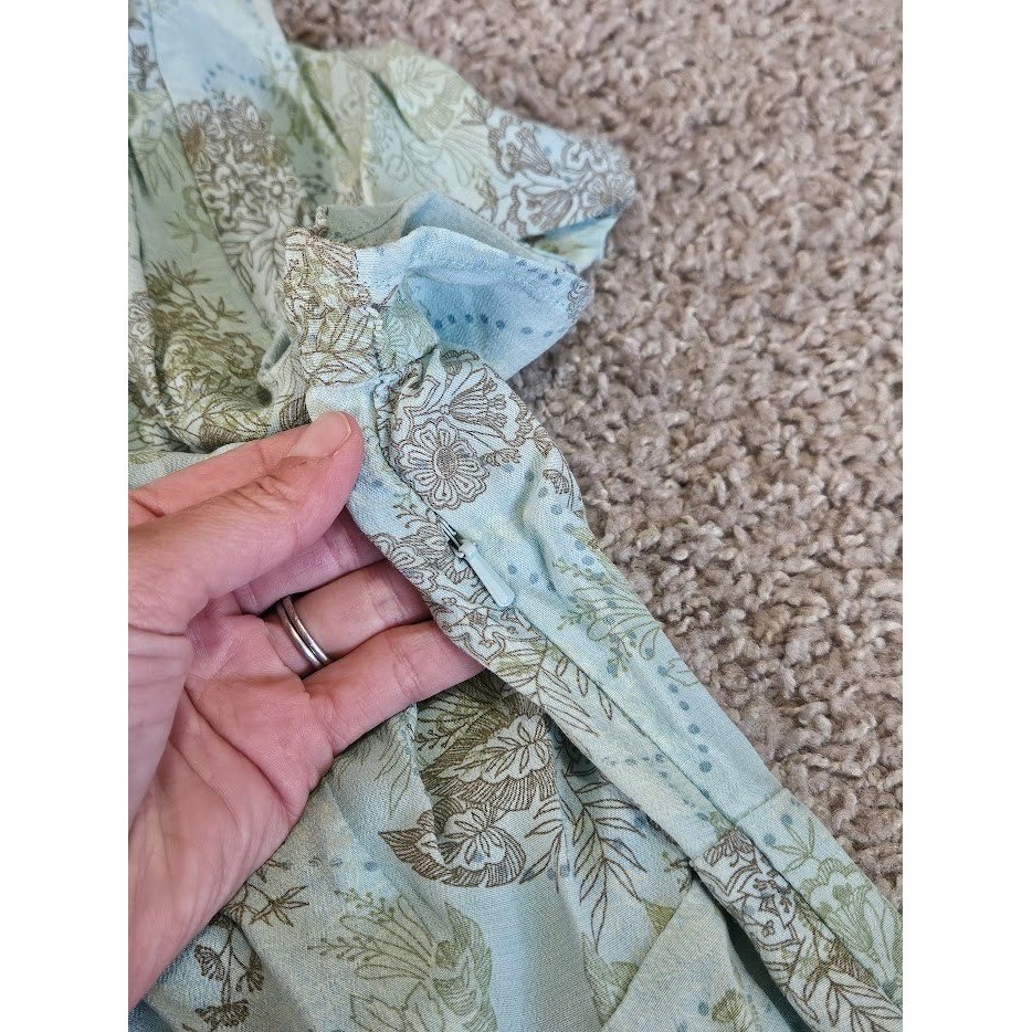 Eddie Bauer Vintage Floral Maxi Dress Women Large Cottagecore Green Blue Boho