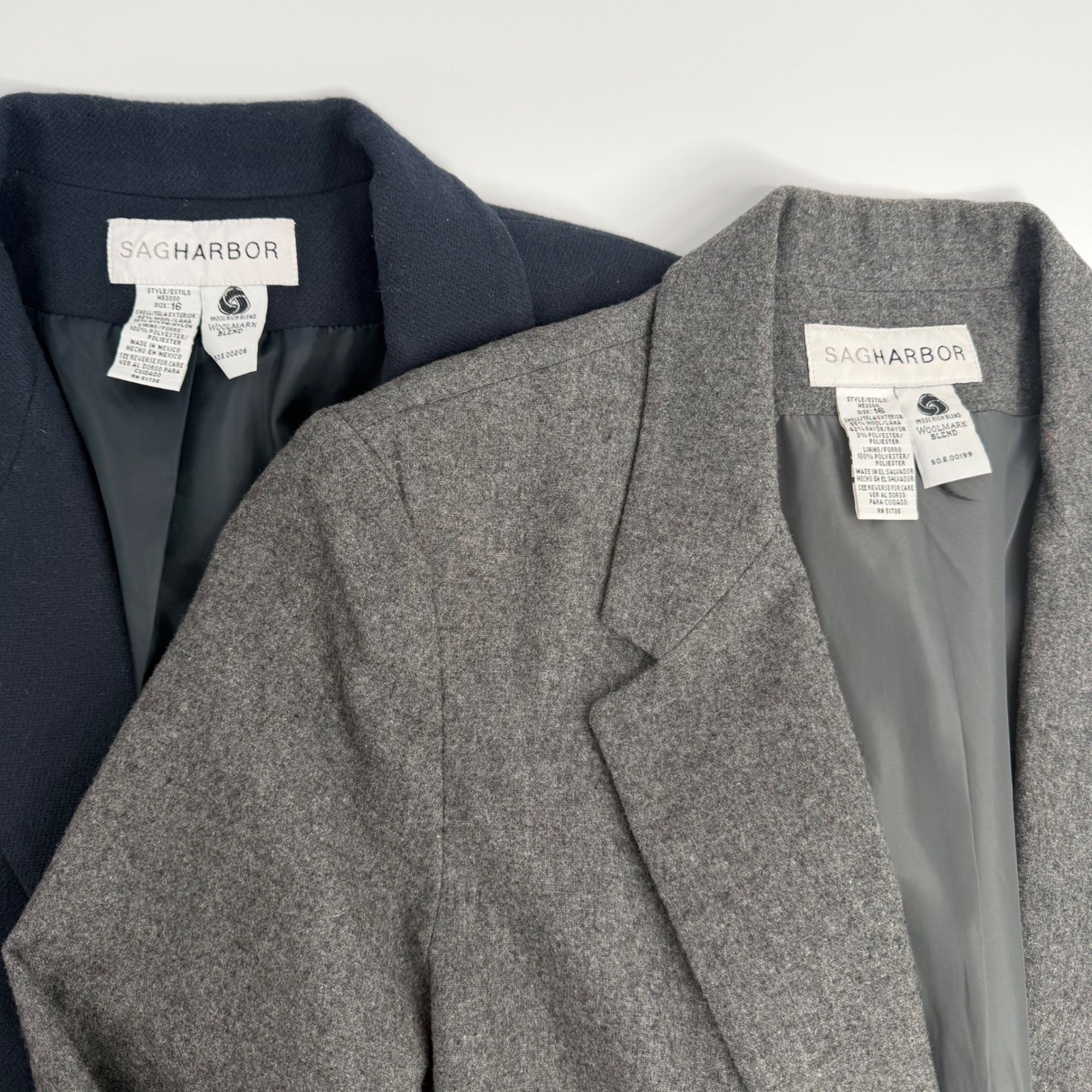 VTG Y2K Officecore Wool Blend Blazer Lot 2 Gray Navy Tailored Jackets 16